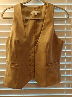 New York & Company Mustard Brown Button Front Vest